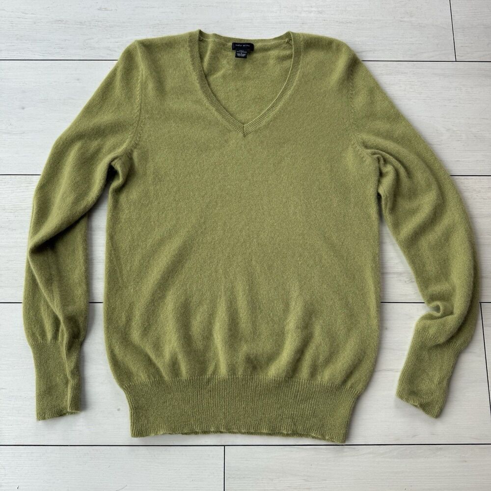 Only Mine Women's 2 Ply Cashmere Sweater Large Green V-Neck Long Sleeve Soft